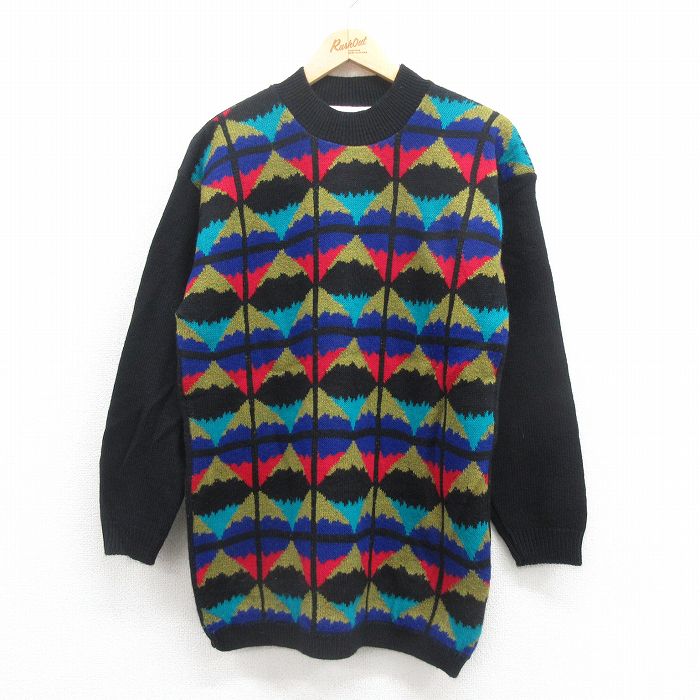 Crew Neck - 【中古】古着 長袖 セーター メンズ 90年代 90s アクリル クルーネック 丸首 USA製 アメリカ製 黒他 ブラック Mサイズ 中古 ニット トップス | 春夏 春物 春服 秋冬 秋物 秋服 メンズファッション カジュアル おしゃれ ファッション