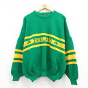 【中古】古着 長袖 セーター メンズ 90年代 90s 大きいサイズ 2L LL ビッグシルエット ゆったり ビッグサイズ オーバーサイズ アイルランド製 クルーネック 丸首 緑 グリーン 【spe】 XLサイズ 中古 ニット トップス | 春夏 春物 春服 秋冬 秋物 秋服 メンズファ