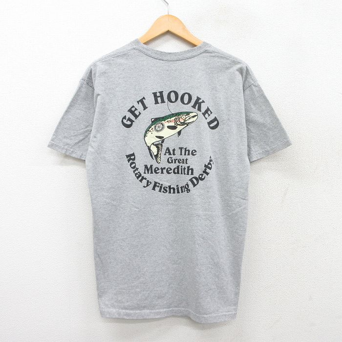 【中古】古着 半袖Tシャツ メンズ 魚 フィッシング クルーネック 丸首 グレー 霜降り Lサイズ 中古 | 春夏 夏物 夏服 メンズファッション カットソー ティーシャツ ティシャツ メンズTシャツ 半袖Tシャツ 半袖ティーシャツ カジュアルTシャツ おしゃれ カジュアル 2OF