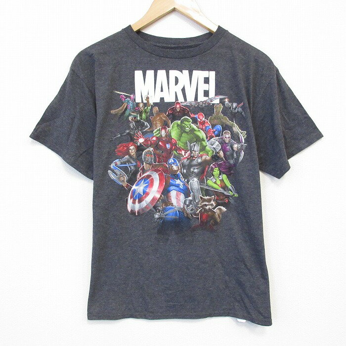 【中古】古着 半袖Tシャツ メンズ マーベル キャプテンアメリカ アイアンマン クルーネック 丸首 濃グレー 霜降り Lサイズ 中古 | 春夏 夏物 夏服 メンズファッション カットソー ティーシャツ ティシャツ メンズTシャツ 半袖Tシャツ 半袖ティーシャツ カジュアル 2OF