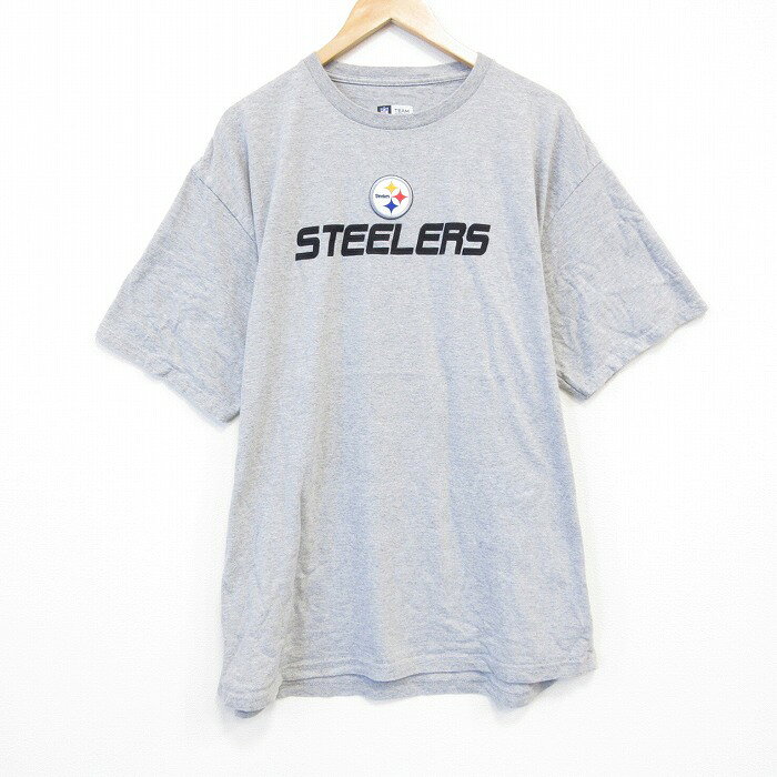 乐天商城 - 【中古】古着 NFL ピッツバーグスティーラーズ 半袖Tシャツ メンズ XLサイズ グレー 霜降り クルーネック アメフト スーパーボウル プリント ビッグシルエット ストリート 25aug30