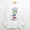 【中古】古着 長袖 ビンテージ ヴィンテージTシャツ メンズ 00年代 00s 魚 胸ポケット付き クルーネック 丸首 白 ホワイト 【spe】 XLサイズ 中古 | 春夏 春物 春服 秋冬 秋物 秋服 メンズファッション ロンT カットソー ロンティー ロングT ロングTシャツ ロング