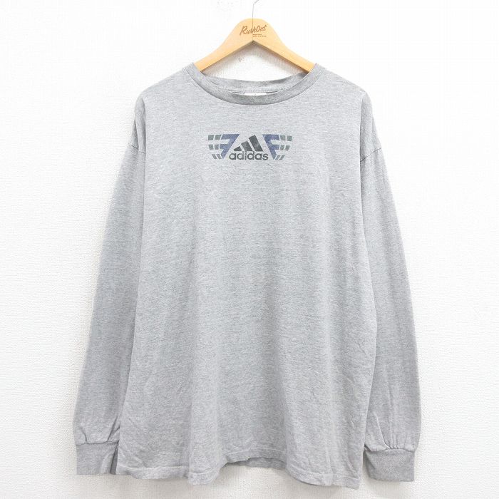 乐天商城 - 【中古】古着 アディダス adidas 長袖 ビンテージ ヴィンテージTシャツ メンズ 90年代 90s ワンポイントロゴ 大きいサイズ 2L LL ビッグシルエット ゆったり ビッグサイズ オーバーサイズ クルーネック 丸首 USA製 アメリカ製 グレー 霜降り 【spe】 XLサイズ 中