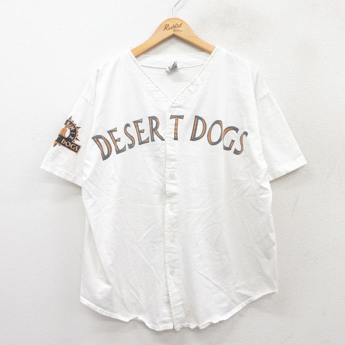 【中古】古着 半袖 ベースボールシャツ メンズ 90年代 90s DESERT DOGS コットン USA製 アメリカ製 白 ホワイト Lサイズ 中古 トップス | 春夏 春物 春服 夏物 夏服 カジュアルシャツ メンズファッション 半袖シャツ おしゃれ カジュアル