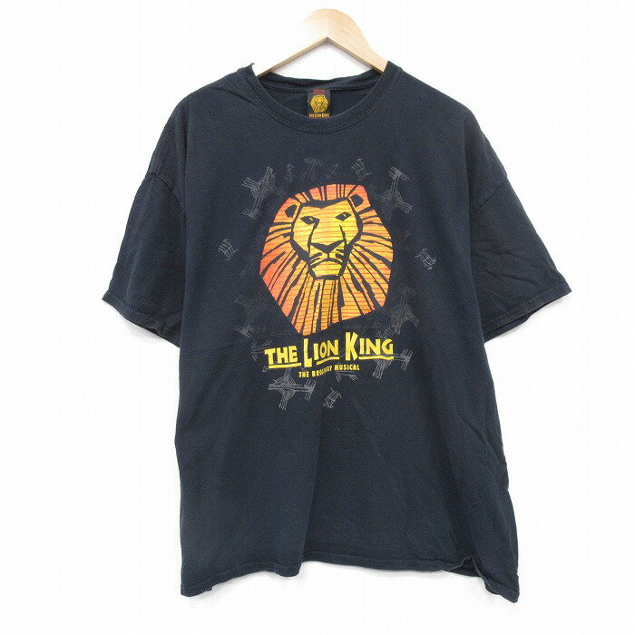 【中古】古着 半袖Tシャツ メンズ ディズニー DISNEY ライオンキング 大きいサイズ 2L LL ビッグシルエット ゆったり ビッグサイズ オーバーサイズ コットン クルーネック 丸首 黒 ブラック XLサイズ 中古 | 春夏 夏物 夏服 メンズファッション カットソー ティー