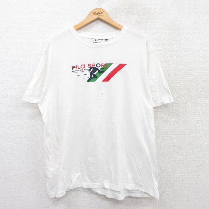 樂天商城 - 【中古】古着 フィラ FILA 半袖 ブランドTシャツ メンズ ビッグロゴ 大きいサイズ 2L LL ビッグシルエット ゆったり ビッグサイズ オーバーサイズ コットン クルーネック 丸首 白 ホワイト XLサイズ 中古 | 春夏 夏物 夏服 メンズファッション カットソー ティー
