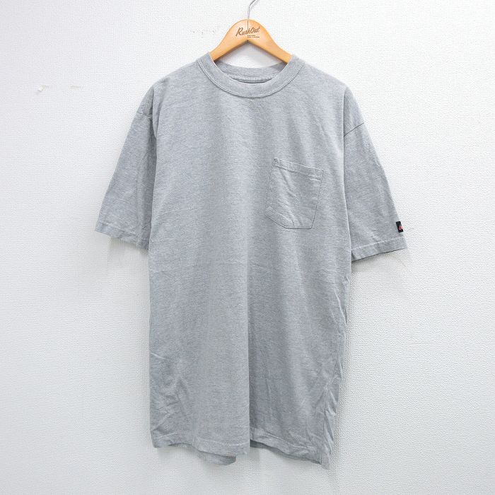 乐天商城 - 【中古】古着 ディッキーズ Dickies 半袖 ブランドTシャツ メンズ 無地 胸ポケット付き ロング丈 クルーネック 丸首 グレー 霜降り XLサイズ 中古 | 春夏 夏物 夏服 メンズファッション カットソー ティーシャツ ティシャツ メンズTシャツ 半袖Tシャツ 半袖ティー