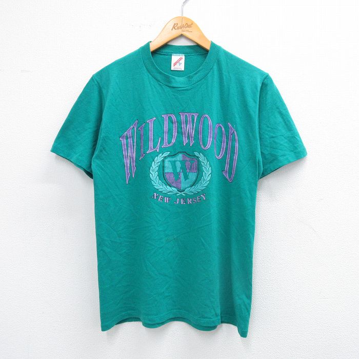 Rakuten - 【中古】古着 ジャージーズ 半袖 ビンテージ ヴィンテージTシャツ メンズ 80年代 80s ワイルドウッド クルーネック 丸首 USA製 アメリカ製 青緑 Mサイズ 中古 | 春夏 夏物 夏服 ヴィンテージTシャツ メンズファッション カットソー ティーシャツ ティシャツ メン
