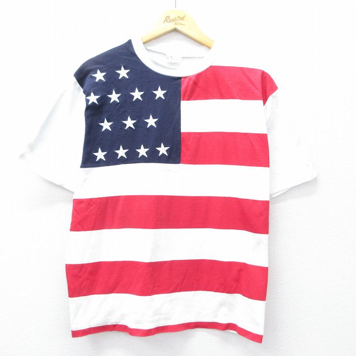 乐天商城 - 【中古】古着 半袖 ビンテージ ヴィンテージTシャツ メンズ 90年代 90s 星条旗 大きいサイズ 2L LL ビッグシルエット ゆったり ビッグサイズ オーバーサイズ コットン クルーネック 丸首 USA製 アメリカ製 刺繍 白他 ホワイト XLサイズ 中古 | 春夏 夏物 夏服 ヴ