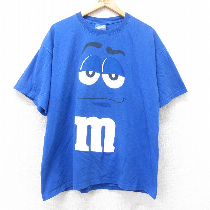 【中古】古着 半袖 ビンテージ ヴィンテージTシャツ メンズ 00年代 00s m&ms コットン クルーネック 丸首 青 ブルー XLサイズ 中古 | 春夏 夏物 夏服 ヴィンテージTシャツ メンズファッション カットソー ティーシャツ ティシャツ メンズTシャツ 半袖Tシャツ 半