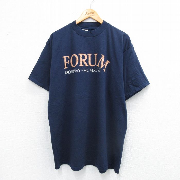 乐天商城 - 【中古】古着 TULTEX 半袖 ビンテージ ヴィンテージTシャツ メンズ 90年代 90s　FORUM コットン クルーネック 丸首 紺 ネイビー XLサイズ 中古 | 春夏 夏物 夏服 ヴィンテージTシャツ メンズファッション カットソー ティーシャツ ティシャツ メンズTシャツ 半袖T