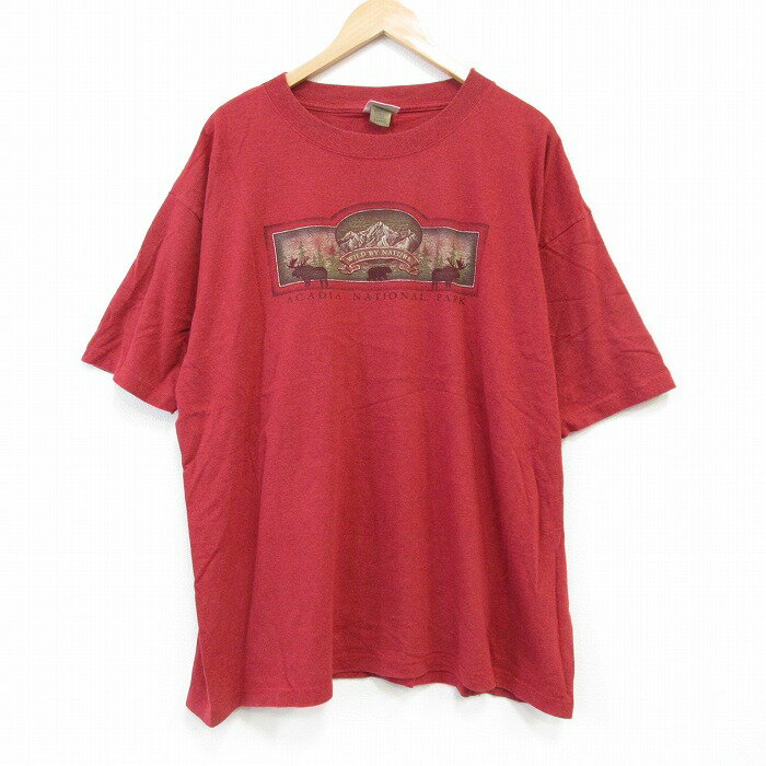 樂天商城 - 【中古】古着 半袖 ビンテージ ヴィンテージTシャツ メンズ 00年代 00s マカディ国立公園 大きいサイズ 2L LL ビッグシルエット ゆったり ビッグサイズ オーバーサイズ クルーネック 丸首 赤 レッド 霜降り XLサイズ 中古 | 春夏 夏物 夏服 ヴィンテージTシャツ
