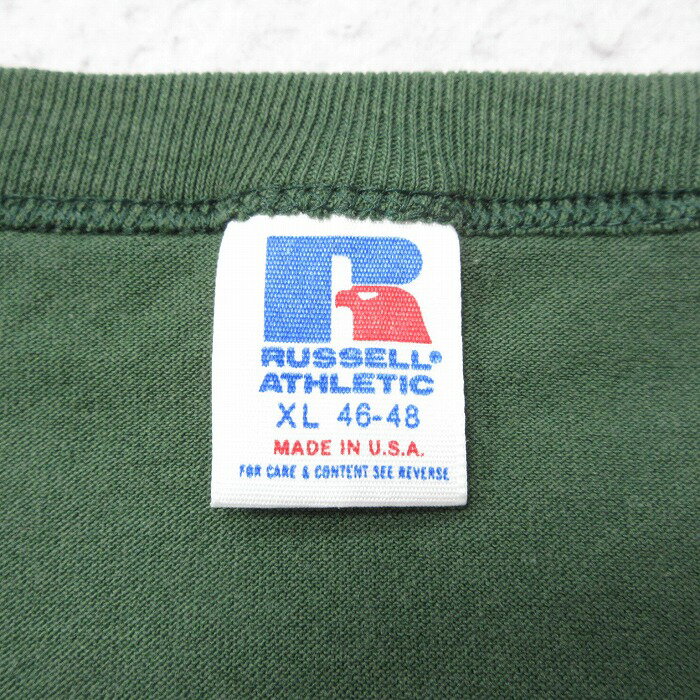 【中古】古着 ラッセル 半袖 ビンテージ ヴィンテージTシャツ メンズ 80年代 80s サッカー 大きいサイズ 2L LL ビッグシルエット ゆったり ビッグサイズ オーバーサイズ クルーネック 丸首 USA製 アメリカ製 緑 グリーン XLサイズ 中古 | 春夏 夏物 夏服 ヴィンテ 5OF