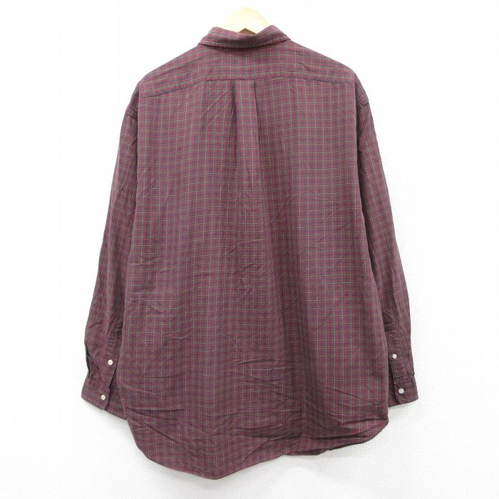 【中古】古着 ラルフローレン Ralph Lauren 長袖 ブランドシャツ メンズ 90年代 90s ワンポイントロゴ 大きいサイズ 2L LL ビッグシルエット ゆったり ビッグサイズ オーバーサイズ ロング丈 コットン ボタンダウン エンジ他 チェック 【spe】 XLサイズ 中古 トッ