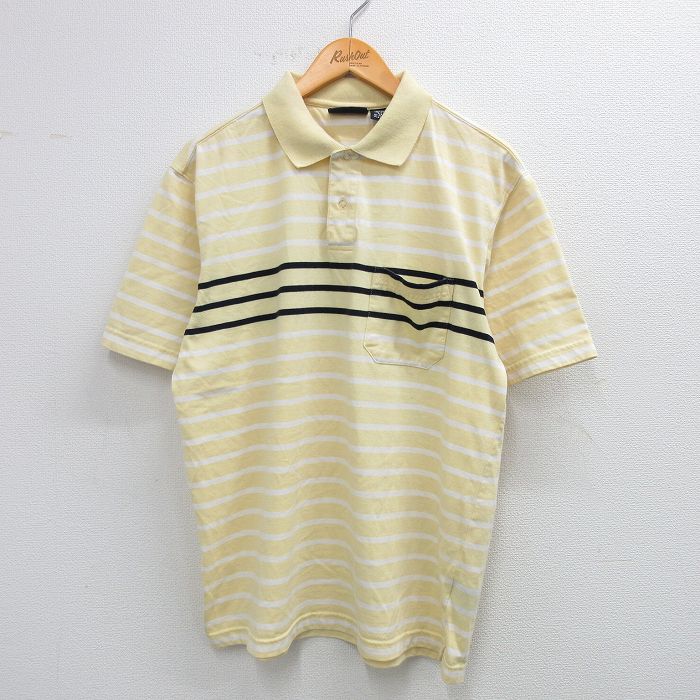 Rakuten - 【中古】古着 ピューリタン 00s ポロシャツ メンズ XLサイズ 薄黄 ボーダー 半袖 アメカジ カジュアルシャツ ワーク トップス ストリート 25sep02 5OF