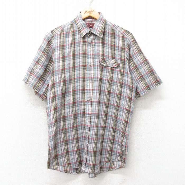 M★古着 リーバイス Levis 半袖 シャツ メンズ 80年代 80s 薄紺他 &yen;&nbsp;2,400（税込） L★古着 リーバイス Levis 半袖 シャツ メンズ 90年代 90s ベージュ系他 チェック &yen;&nbsp;2,900（税込） M★古着 半袖 シャツ メンズ 90年代 90s USA製 赤他 チェック &yen;&nbsp;2,900（税込） M★古着 半袖 シャツ メンズ 90年代 90s ボーダー紺他 チェック &yen;&nbsp;4,900（税込） M★古着 半袖 シャツ メンズ 90年代 90s 赤他 チェック &yen;&nbsp;1,900（税込） M★古着 半袖 シャツ メンズ 80年代 80s ボタンダウン USA製 グレー他 チェック &yen;&nbsp;2,400（税込） L★古着 リーバイス Levis 半袖 シャツ メンズ 90年代 90s ボタンダウン 薄紺他 ストライプ &yen;&nbsp;2,400（税込） L★古着 リーバイス Levis 半袖 ウエスタン シャツ メンズ 80年代 80s 茶他 チェック &yen;&nbsp;2,900（税込） M★古着 ダコタ ファイブブラザー 半袖 ウエスタン シャツ メンズ 90年代 90s USA製 ベージュ他 チェック &yen;&nbsp;1,900（税込） M★古着 ザフォックスコレクション THE FOX COLLECTION 半袖 シャツ メンズ 90年代 90s ボタンダウン 緑他 チェック &yen;&nbsp;2,400（税込） M★古着 半袖 シャツ メンズ 90年代 90s 白系 &yen;&nbsp;2,400（税込） M★古着 半袖 シャツ メンズ 90年代 90s レーヨン 紫他 &yen;&nbsp;3,900（税込） M★古着 半袖 シャツ メンズ ロング丈 黒 チェック &yen;&nbsp;2,900（税込） M★古着 半袖 シャツ メンズ 90年代 90s 黒他 ストライプ &yen;&nbsp;2,900（税込） M★古着 アロー 半袖 シャツ メンズ 黒他 チェック &yen;&nbsp;2,400（税込） M★古着 半袖 シャツ メンズ 90年代 90s コットン 黒他 &yen;&nbsp;2,900（税込） M★古着 半袖 ベースボール シャツ メンズ 90年代 90s TMT USA製 紺 &yen;&nbsp;2,900（税込） M★古着 半袖 サッカー シャツ メンズ 90年代 90s CNY USA製 白他 &yen;&nbsp;2,900（税込） M★古着 マックレガー 半袖 シャツ メンズ 70年代 70s USA製 ベージュ系他 チェック &yen;&nbsp;2,400（税込） M★古着 バンヒューセン 半袖 シャツ メンズ 90年代 90s ボーダーUSA製 薄ベージュ &yen;&nbsp;2,900（税込） M★古着 半袖 シャツ メンズ 90年代 90s コットン ボタンダウン 紺 &yen;&nbsp;2,400（税込） M★古着 半袖 シャツ メンズ 90年代 90s コットン USA製 紺他 ストライプ &yen;&nbsp;3,900（税込）【商品番号】　shrs25080817 【商品名】　M★古着 リーバイス Levis 半袖 シャツ メンズ 90年代 90s USA製 グレー他 チェック 【メンズ参考サイズ】　M 【表記サイズ】　M 【実寸サイズ】　着丈（肩から裾）76cm　着幅（脇から脇）52cm　肩幅41cm 【素材】　ポリエステル65％、コットン35％ 【程度】　A 【コンディション】　全体良好 【仕入先】　アメリカ 【商品詳細】　USA製。袖がカットされています。 【メール便】　可 ************************************************************ 画像枚数の都合上、目立つダメージのみ掲載し、目立たないダメージは省略することがございます。 ●参考サイズ：実寸サイズをもとに当店が判断したサイズ ※商品名内に記載しているのは参考サイズです。 ●表記サイズ：商品のタグに記載してあるサイズ ●実寸サイズ：実際に当店で測ったサイズ To International Customers,Please check and follow shipping cost in Store information.No refund or exchange is accepted with International Customers.We're afraid but there is no staff who can speak English.We will accept any questions only by email in English. 他の厳選古着 半袖シャツはこちらです！ 他の厳選古着 半袖シャツ Mサイズはこちらです！ 他の厳選古着 リーバイス Levis はこちらです！