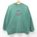 【中古】古着 ゲス GUESS 長袖スウェット メンズ 90年代 90s ビッグロゴ 刺繍 ボロ モックネック ハイネック USA製 アメリカ製 緑 グリーン ...