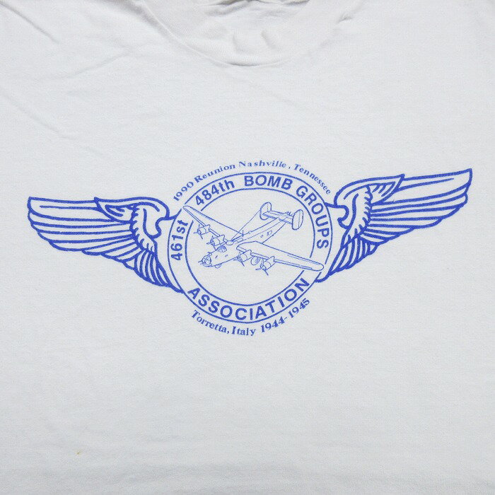 【中古】古着 半袖 ビンテージ ヴィンテージTシャツ メンズ 90年代 90s 爆撃機 クルーネック 丸首 白 ホワイト Mサイズ 中古 | 春夏 夏物 夏服 ヴィンテージTシャツ メンズファッション カットソー ティーシャツ ティシャツ メンズTシャツ 半袖Tシャツ 半袖ティー