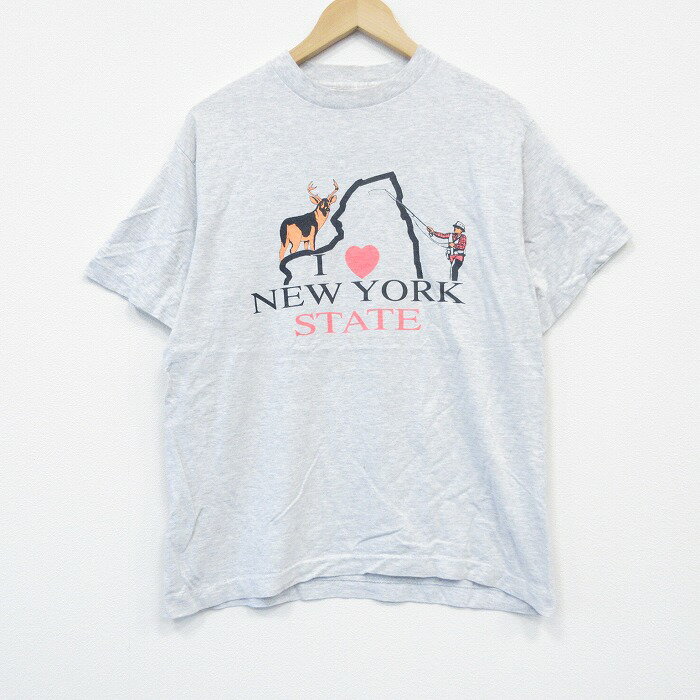 乐天商城 - 【中古】古着 90s ヴィンテージTシャツ メンズ Lサイズ クルーネック 薄グレー 霜降り ニューヨーク アメカジ ストリート カットソー 90年代 25sep02 5OF