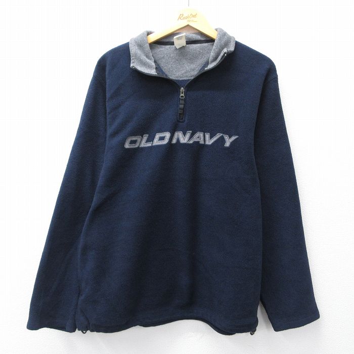 【中古】古着 オールドネイビー OLD NAVY 長袖 ハーフジップ フリースジャケット メンズ ビッグロゴ 紺 ネイビー Lサイズ 中古 アウター 秋冬 秋物 秋服 冬物 冬服 カジュアル メンズファッション ファッション おしゃれ カジュアルジャケット