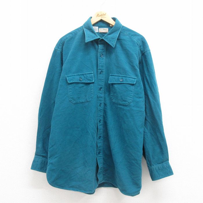 樂天商城 - 【中古】古着 エルエルビーン LLBEAN 長袖 ヘビー フランネルシャツ メンズ 80年代 80s 大きいサイズ 2L LL ビッグシルエット ゆったり ビッグサイズ オーバーサイズ ロング丈 コットン USA製 アメリカ製 青緑 【spe】 XLサイズ 中古 トップス | 秋冬 秋物 秋服