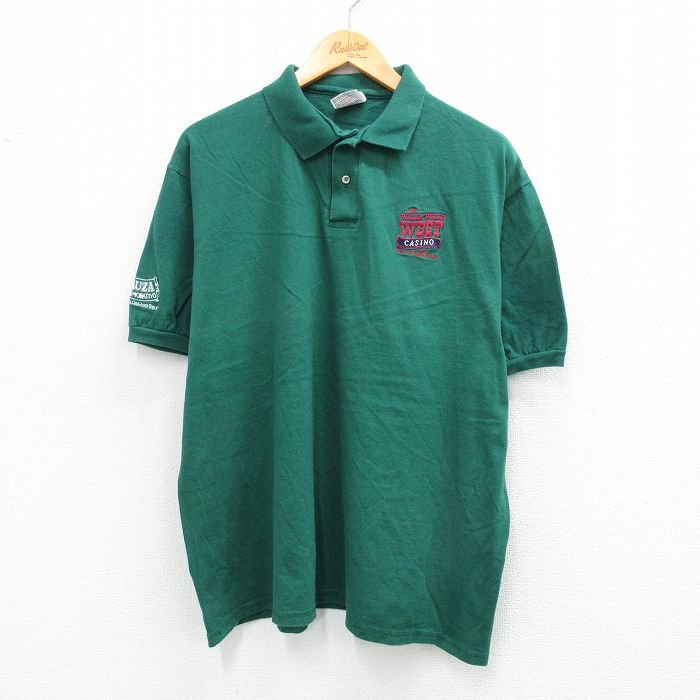 【中古】古着 ヘインズ Hanes 半袖 ポロシャツ メンズ 90年代 90s ワイルドウエスト カジノ 大きいサイズ 2L LL ビッグシルエット ゆったり ビッグサイズ オーバーサイズ コットン USA製 アメリカ製 緑 グリーン XLサイズ 中古 トップス | 春夏 春物 春服 夏物 夏