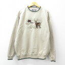 【中古】古着 長袖スウェット メンズ 00年代 00s シカ 刺繍 クルーネック 丸首 ベージュ カーキ Lサイズ 中古 スエット トレーナー トップス | 春...