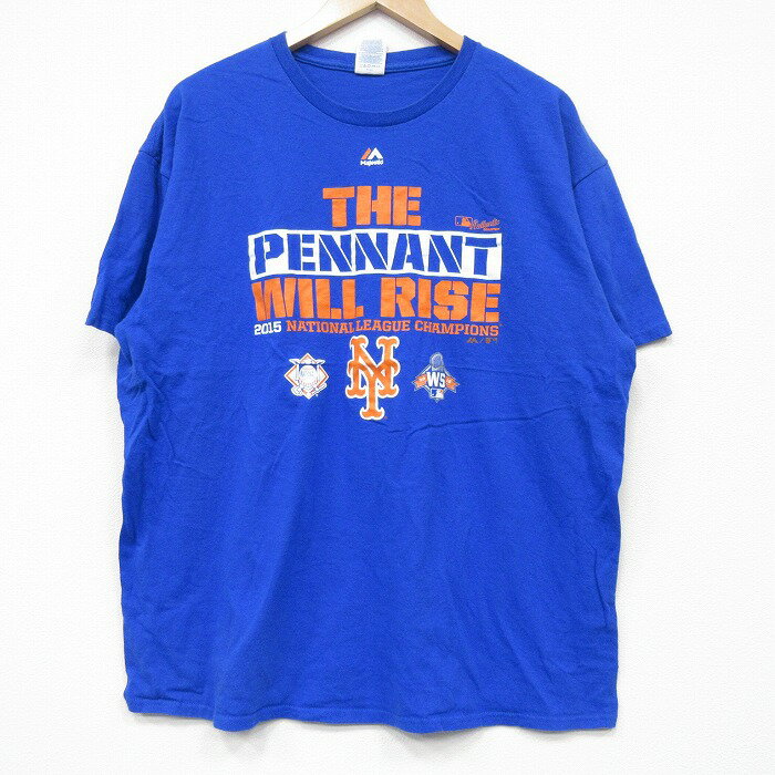 【中古】古着 半袖Tシャツ メンズ MLB ニューヨークジャイアンツ コットン クルーネック 丸首 青 ブルー メジャーリーグ ベースボール 野球 XLサイズ 中古 | 春夏 夏物 夏服 メンズファッション カットソー ティーシャツ ティシャツ メンズTシャツ 半袖Tシャツ 半