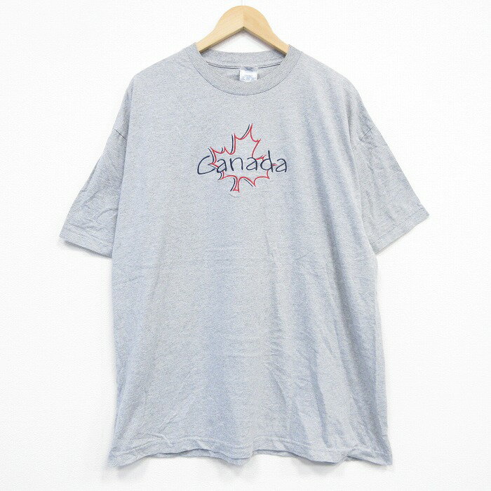 乐天商城 - 【中古】古着 半袖 ビンテージ ヴィンテージTシャツ メンズ 00年代 00s カナダ 刺繍 大きいサイズ 2L LL ビッグシルエット ゆったり ビッグサイズ オーバーサイズ クルーネック 丸首 グレー 霜降り XLサイズ 中古 | 春夏 夏物 夏服 ヴィンテージTシャツ メンズフ