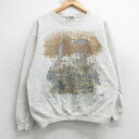 【中古】古着 NORTHERN REFLECTIONS 長袖スウェット メンズ 00年代 00s リス 鳥 木 クルーネック 丸首 薄グレー 霜降り Lサイズ 中古 スエット トレーナー トップス | 春夏 春物 春服 秋冬 秋物 秋服 メンズファッション カジュアル おしゃれ ファッション