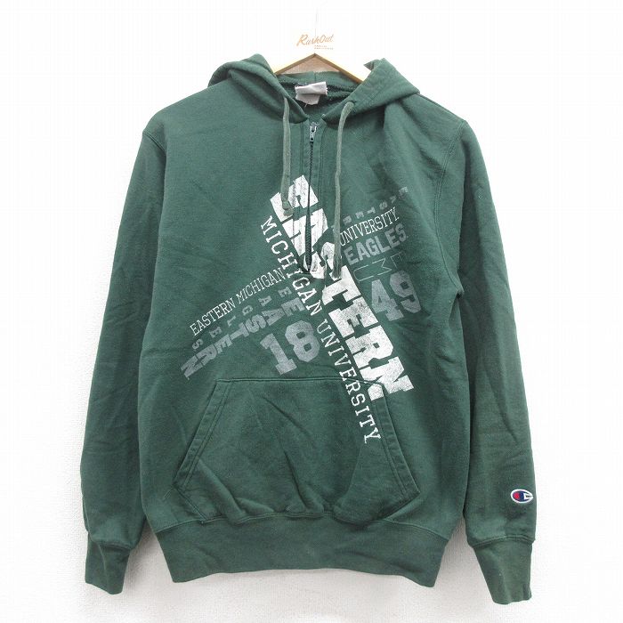乐天商城 - 【中古】古着 チャンピオン Champion 長袖 ハーフジップスウェットパーカー メンズ 00年代 00s ミシガン 緑 グリーン Sサイズ 小さいサイズ 中古 スエット トレーナー トップス | 春夏 春物 春服 秋冬 秋物 秋服 メンズファッション カジュアル おしゃれ ファッシ