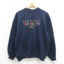 【中古】古着 TULTEX 長袖スウェット メンズ 90年代 90s サンディエゴ 刺繍 クルーネック 丸首 紺 ネイビー 【spe】 Lサイズ 中古 スエット...