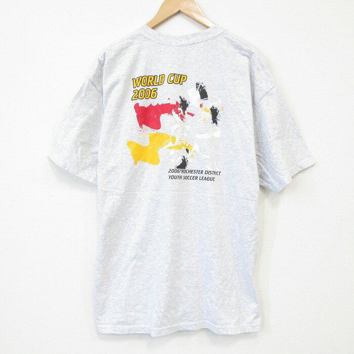 乐天商城 - 【中古】古着 半袖 ビンテージ ヴィンテージTシャツ メンズ 00年代 00s サッカー 大きいサイズ 2L LL ビッグシルエット ゆったり ビッグサイズ オーバーサイズ クルーネック 丸首 薄グレー 霜降り XLサイズ 中古 | 春夏 夏物 夏服 ヴィンテージTシャツ メンズファ
