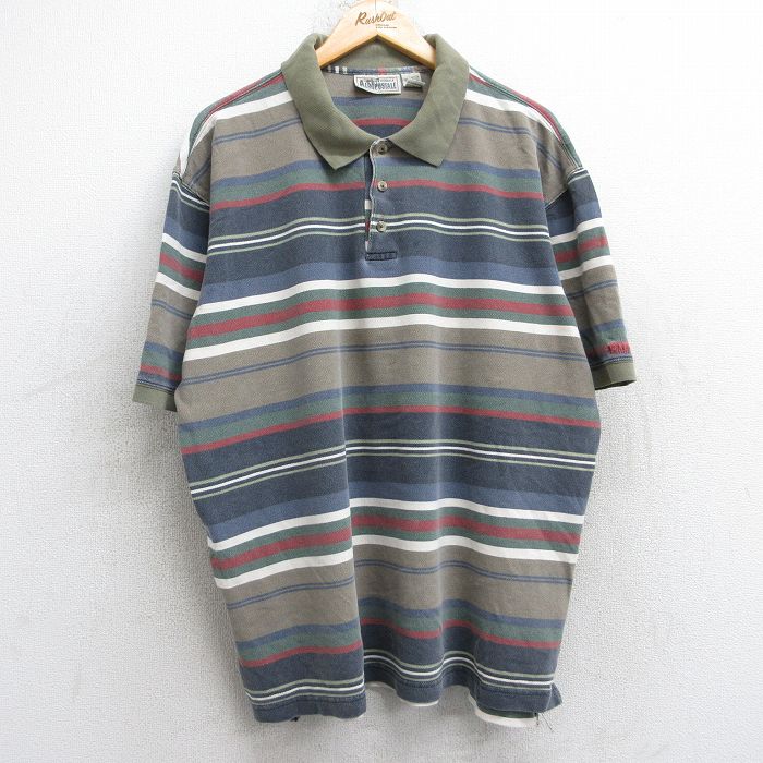 Rakuten - 【中古】古着 エアロポステール AEROPOSTALE 半袖 ポロシャツ メンズ 90年代 90s 鹿の子 大きいサイズ 2L LL ビッグシルエット ゆったり ビッグサイズ オーバーサイズ コットン 茶他 ブラウン ボーダー XLサイズ 中古 トップス | 春夏 春物 春服 夏物 夏服 カジュ 5OF