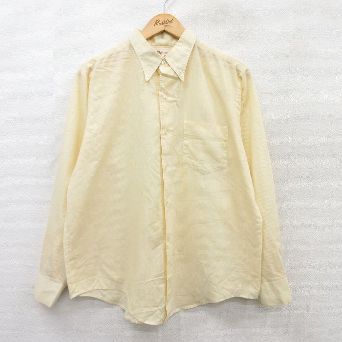 【中古】古着 長袖シャツ メンズ 80年代 80s ボタンダウン USA製 アメリカ製 黄他 イエロー ストライプ Lサイズ 中古 トップス | 春夏 春物 春服 秋冬 秋物 秋服 カジュアルシャツ メンズファッション 長袖シャツ おしゃれ カジュアル