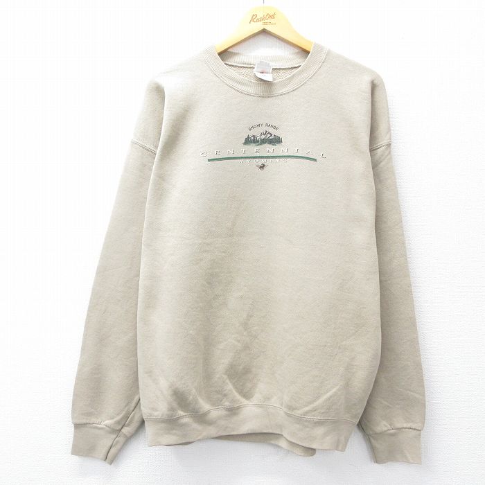 【中古】古着 フルーツオブザルーム 長袖スウェット メンズ 00年代 00s CENTENNIAL クルーネック 丸首 ベージュ カーキ XLサイズ 中古 スエット トレーナー トップス | 春夏 春物 春服 秋冬 秋物 秋服 メンズファッション カジュアル おしゃれ ファッション 5OF