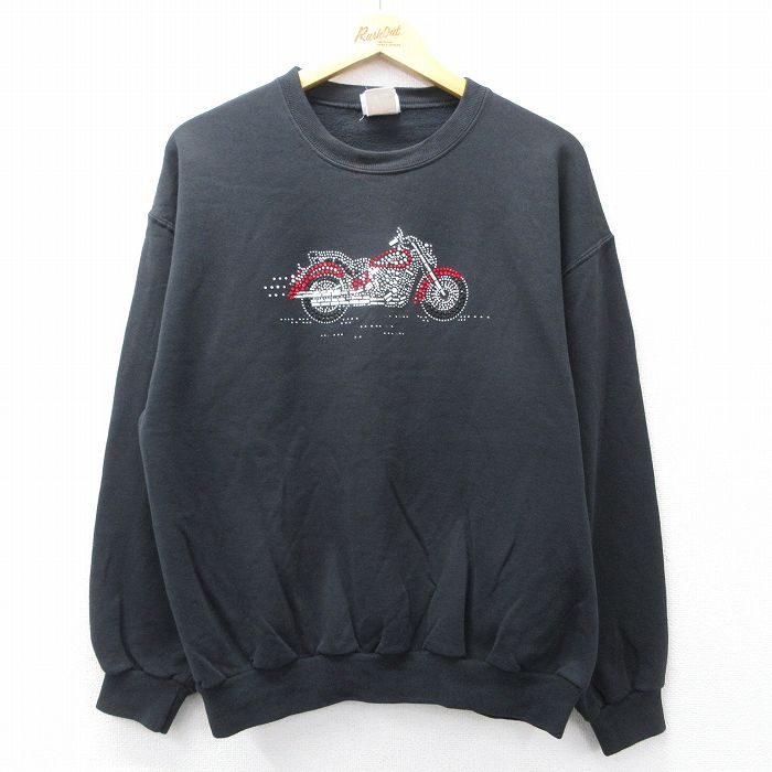 樂天商城 - 【中古】古着 ジャージーズ 長袖スウェット メンズ 00年代 00s バイク ラインストーン クルーネック 丸首 黒 ブラック Lサイズ 中古 スエット トレーナー トップス | 春夏 春物 春服 秋冬 秋物 秋服 メンズファッション カジュアル おしゃれ ファッション