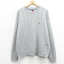 【中古】古着 トミーヒルフィガー TOMMY HILFIGER 長袖 ブランド ケーブル セーター メンズ 90年代 90s ワンポイントロゴ 大きいサイズ 2...