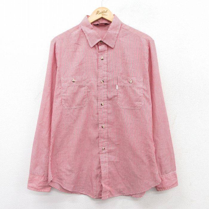 【中古】古着 リーバイス Levis 長袖 ブランドシャツ メンズ 90年代 90s 赤系他 レッド ストライプ Mサイズ 中古 トップス | 春夏 春物 春服 秋冬 秋物 秋服 カジュアルシャツ メンズファッション 長袖シャツ おしゃれ カジュアル