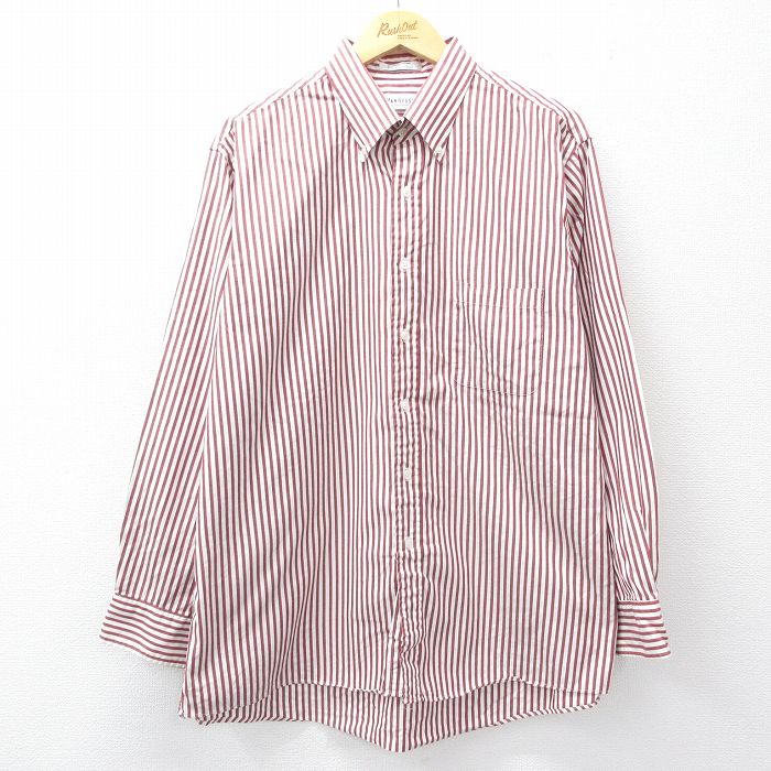 乐天商城 - 【中古】古着 バンヒューセン 長袖シャツ メンズ 大きいサイズ 2L LL ビッグシルエット ゆったり ビッグサイズ オーバーサイズ コットン ボタンダウン 赤他 レッド ストライプ XLサイズ 中古 トップス | 春夏 春物 春服 秋冬 秋物 秋服 カジュアルシャツ メンズフ