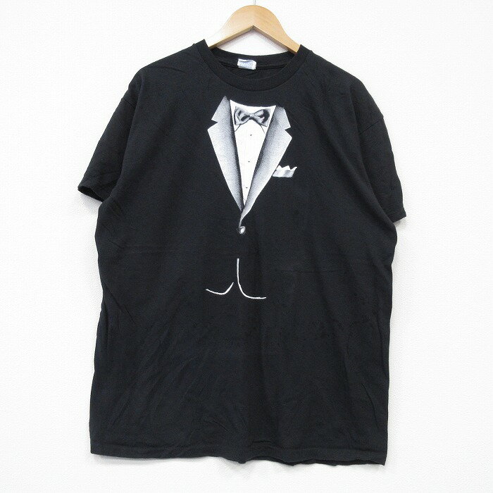 Rakuten - 【中古】古着 タキシード Tシャツ メンズ XLサイズ 黒 クルーネック コットン カットソー トップス ストリート アメカジ カジュアル 25sep08