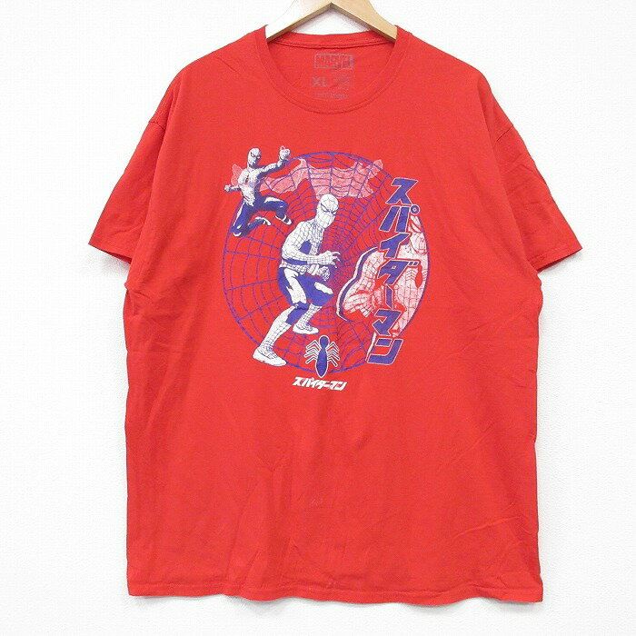 【中古】古着 半袖Tシャツ メンズ マーベル スパイダーマン コットン クルーネック 丸首 赤 レッド XLサイズ 中古 | 春夏 夏物 夏服 メンズファッション カットソー ティーシャツ ティシャツ メンズTシャツ 半袖Tシャツ 半袖ティーシャツ カジュアルTシャツ おし