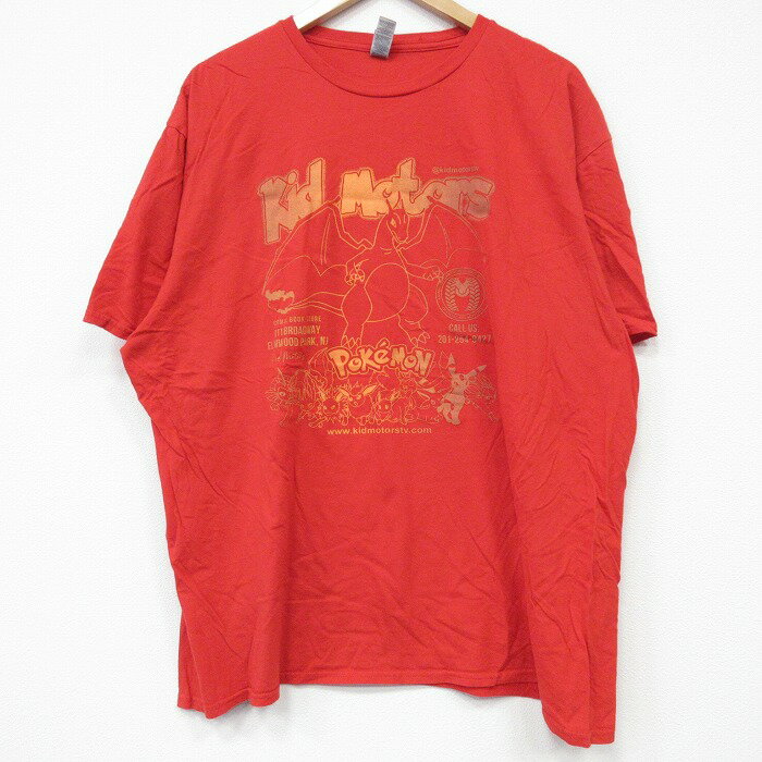 【中古】古着 半袖Tシャツ メンズ アニメ ポケットモンスター ポケモン 大きいサイズ 2L LL ビッグシルエット ゆったり ビッグサイズ オーバーサイズ コットン クルーネック 丸首 赤 レッド 【spe】 XLサイズ 中古 | 春夏 夏物 夏服 メンズファッション カットソ