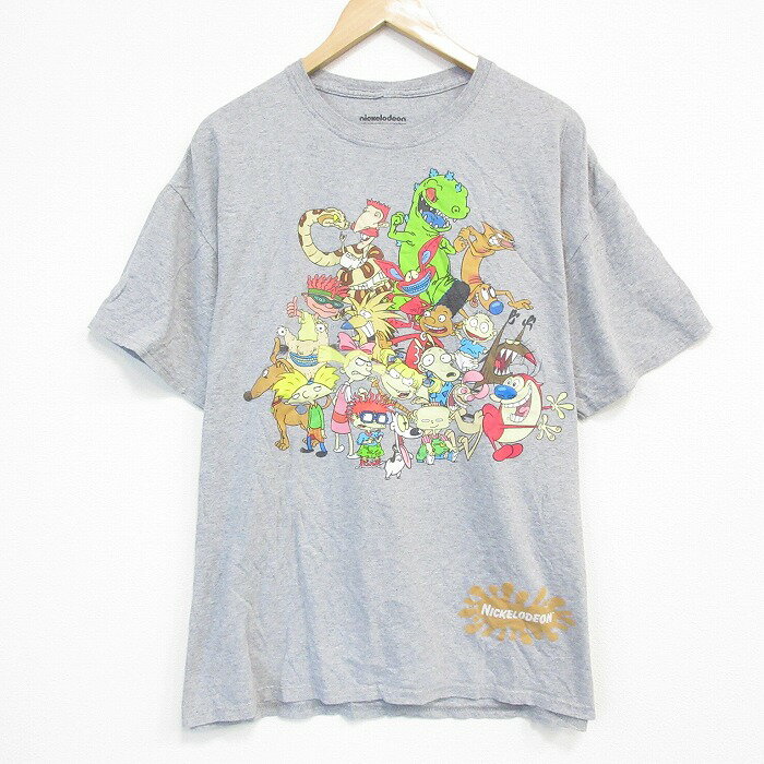 【中古】古着 半袖Tシャツ メンズ アニメ ニコロデオン アングリービーバーズ クルーネック 丸首 グレー 霜降り XLサイズ 中古 | 春夏 夏物 夏服 メンズファッション カットソー ティーシャツ ティシャツ メンズTシャツ 半袖Tシャツ 半袖ティーシャツ カジュアルT
