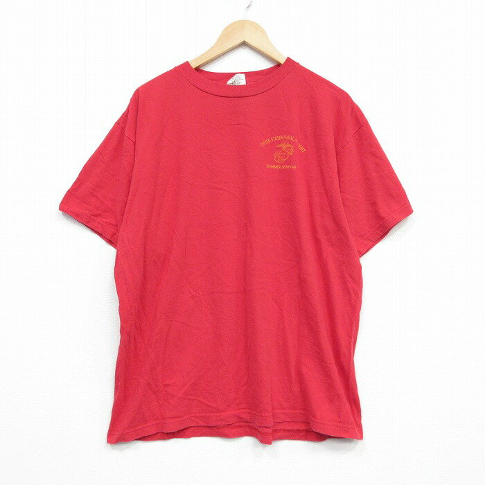 Plain - 【中古】古着 半袖 ビンテージ ヴィンテージTシャツ メンズ 00年代 00s ミリタリー NAVAL 大きいサイズ 2L LL ビッグシルエット ゆったり ビッグサイズ オーバーサイズ コットン クルーネック 丸首 赤 レッド XLサイズ 中古 | 春夏 夏物 夏服 ヴィンテージTシャツ