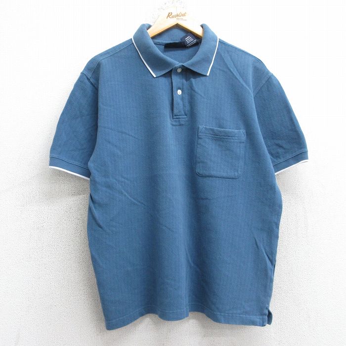 樂天商城 - 【中古】古着 ピューリタン 半袖 ポロシャツ メンズ 00年代 00s 鹿の子 コットン 薄紺 ネイビー Lサイズ 中古 トップス | 春夏 春物 春服 夏物 夏服 カジュアルシャツ メンズファッション 半袖シャツ おしゃれ カジュアル