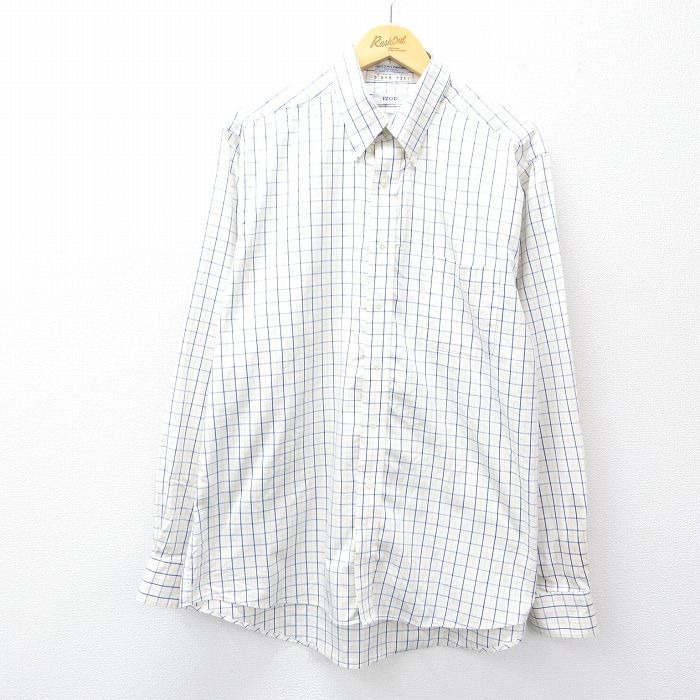 樂天商城 - 【中古】古着 IZOD 長袖シャツ メンズ ロング丈 コットン 白他 ホワイト チェック XLサイズ 中古 トップス | 春夏 春物 春服 秋冬 秋物 秋服 カジュアルシャツ メンズファッション 長袖シャツ おしゃれ カジュアル