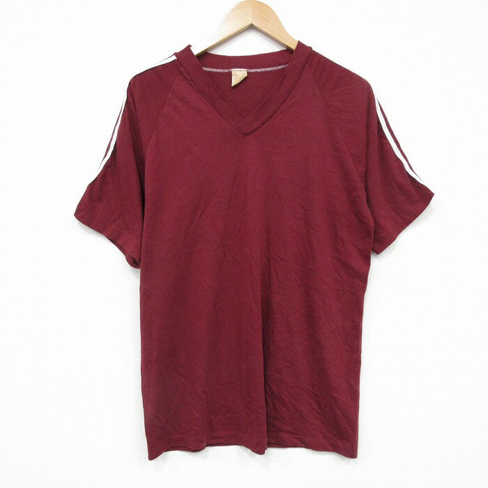 乐天商城 - 【中古】古着 半袖 ビンテージ ヴィンテージTシャツ メンズ 80年代 80s 無地 Vネック USA製 アメリカ製 エンジ Lサイズ 中古 | 春夏 夏物 夏服 ヴィンテージTシャツ メンズファッション カットソー ティーシャツ ティシャツ メンズTシャツ 半袖Tシャツ 半袖ティー