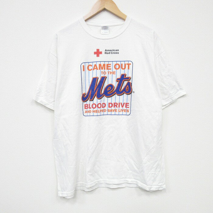 樂天商城 - 【中古】古着 半袖 ビンテージ ヴィンテージTシャツ メンズ 00年代 00s メッツ コットン クルーネック 丸首 白 ホワイト XLサイズ 中古 | 春夏 夏物 夏服 ヴィンテージTシャツ メンズファッション カットソー ティーシャツ ティシャツ メンズTシャツ 半袖Tシャツ