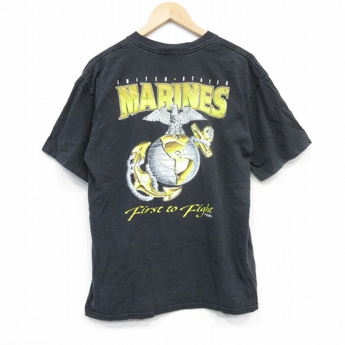 【中古】古着 半袖 ビンテージ ヴィンテージTシャツ メンズ 00年代 00s ミリタリー マリーンズ コットン クルーネック 丸首 USA製 アメリカ製 黒 ブラック Lサイズ 中古 春夏 夏物 夏服 ヴィンテージTシャツ メンズファッション カットソー ティーシャツ ティシ